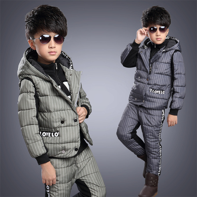 童装男童套装2015新款冬装加厚三件套儿童马甲中大童