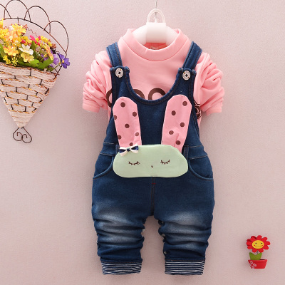 女宝宝秋装0-3岁女童装两件套韩版休闲儿童背带裤套装婴儿衣服潮