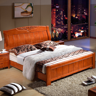 全实木床 1.5 1.8米双人床 单人床 简约现代橡木床 婚床 卧室家具