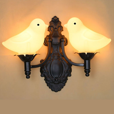 欧式复古铁艺田园创意个性客厅卧室房间走道玄关酒吧双头小鸟壁灯