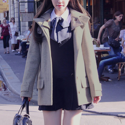 2015秋冬韩版少女学院风毛呢大衣中长款学生加绒加厚毛呢外套女