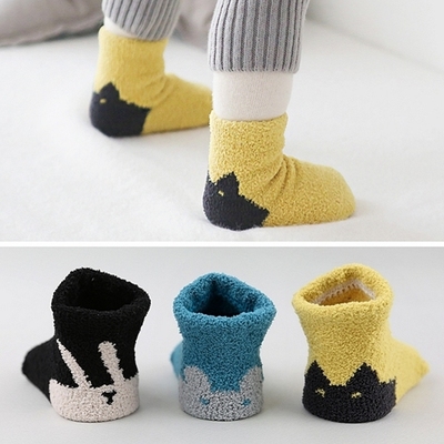 1-2-3儿童袜子地板袜加厚底珊瑚绒宝宝袜子婴儿袜秋冬季可爱童袜