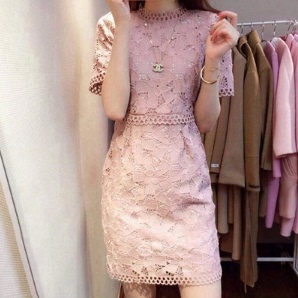 2015春夏新款短袖蕾丝打底裙气质包臀连衣裙子韩版修身显瘦小礼服
