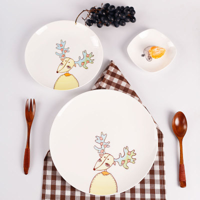 10寸创意西餐大盘子骨瓷餐盘韩式陶瓷器平盘卡通碟子早餐牛排盘子