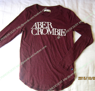 美国正品现货 Abercrombie&Fitch 青春品牌小鹿 酱红字母长袖T恤