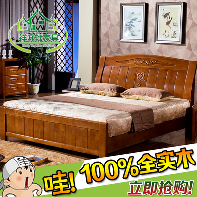 全实木床 橡木床 1.8米 简约双人床 X1.5 米高箱储物床 中式 家具