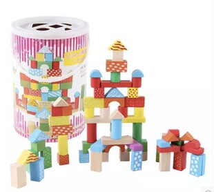 幼儿童早教益智启智力玩具丹妮奇特木制70粒桶装堆搭建构积木