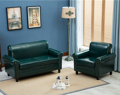 欧式美式复古单人双人沙发小户型简约皮质沙发店铺咖啡馆影楼沙发