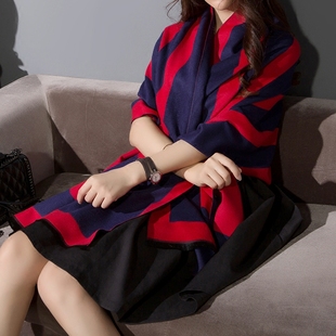 2016韩国秋冬季羊绒超大条纹围巾披肩两用长款女冬天加厚围脖保暖