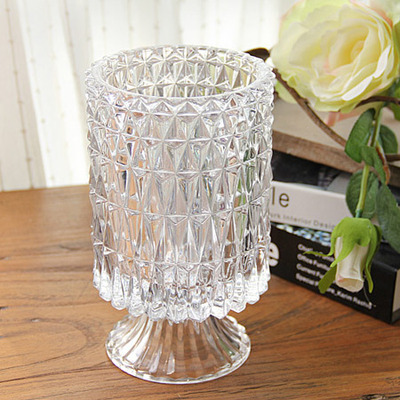 光影艺轩 创意美式水晶花瓶玻璃透明餐桌面干花花瓶摆件客厅插花