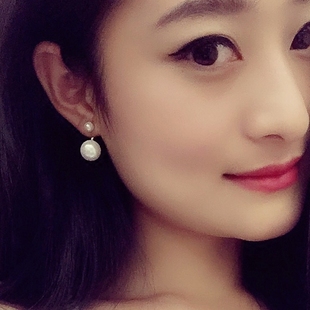 韩国 气质大小珍珠简约 后挂式两用型真金保色耳钉耳环