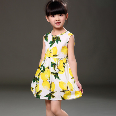2016童装新款夏装女童中童韩版柠檬背心裙儿童连衣裙甜美连衣裙
