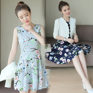 2016秋季新款韩版OL气质连衣裙套装女大码修身背心裙外套两件套潮