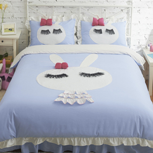 韩版田园公主四件套床上用品纯棉全棉卡通贴布绣花小清新床单被套