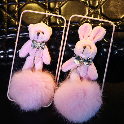 可爱iPhone6s手机壳女 小熊獭兔毛球水钻苹果6plus手机套5s手机壳