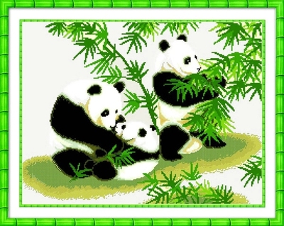 十字绣客厅新款动物卧室熊猫国宝图大幅卡通竹子精准印花包邮