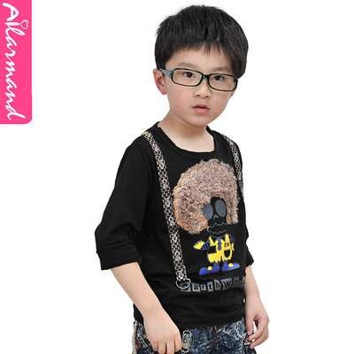 爱拉曼童装2015秋装新款中小童可爱卡通毛毛头男童长袖T恤