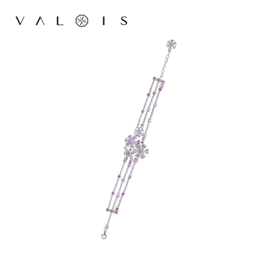 VALOIS法朵白色锆石圆形粉色花朵水滴形女925银饰配饰品手链