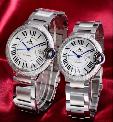 品牌名表新款钢带防水时尚全自动机械表情侣手表一对镶钻男女对表