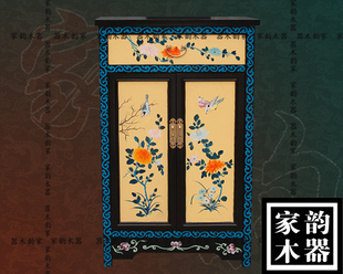 现代中式实木手绘门厅玄关鞋柜彩绘客厅隔断柜储物装饰柜可定制