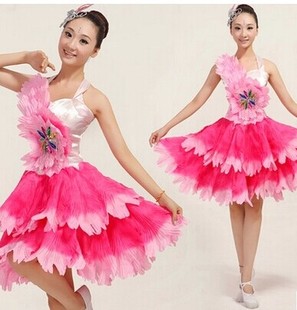 现代舞舞蹈演出服装快板表演服装合唱服花瓣裙亮片短裙演出服装女