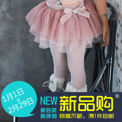 韩国童装2015冬装新款韩版女童百搭蕾丝蛋糕裙儿童加绒裙裤打底裤