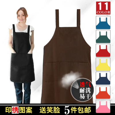 韩版时尚情侣厨房奶茶咖啡店男女工作服围裙咖啡黑色定制LOGO印字