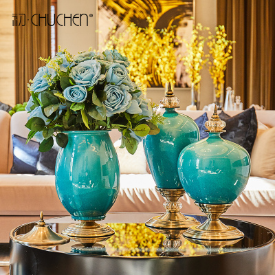 欧式摆件家居美式餐桌新古典陶瓷花瓶客厅仿真花插花新居软装饰品