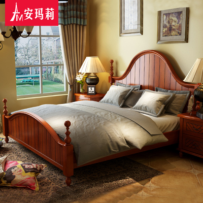 安玛莉 小美式乡村实木床 双人床 1.8米床 美式床实木脚单人床