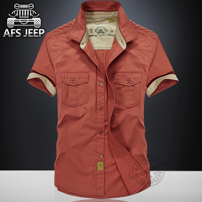 AFS JEEP新款夏装工装男士短袖衬衫吉普大码衬衣薄jeep军装寸衫潮