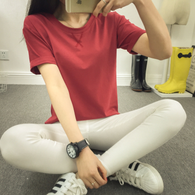 2015夏季新韩版女t恤学生休闲宽松纯棉短袖简约上衣体恤打底衫潮