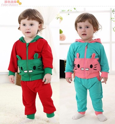 特价童装奇乐兔-1-2-3岁婴幼儿外出服宝宝童装女童两色背猫童套装