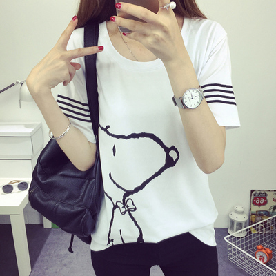韩版卡通T恤女短袖宽松大码女装学生装休闲体恤半袖打底衫