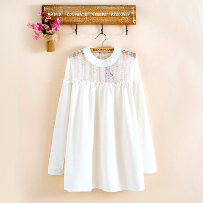 孕妇秋装连衣裙长袖白色蕾丝拼接上衣裙2015新品韩版中长款孕妇裙