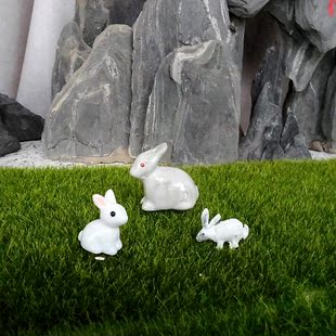假山用小饰品微景观多肉盆景摆件热销小动物兔子陶瓷金属树脂白兔