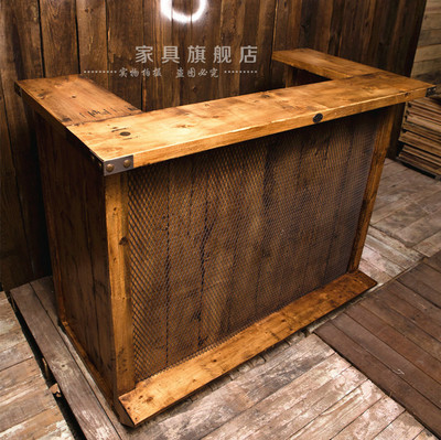 美式复古做旧loft实木收银台吧台简易个性柜台创意前台接待台新款