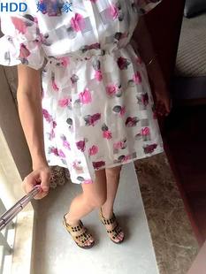 夏季新款女装韩版雪纺公主玫瑰花朵修身松紧腰连衣裙