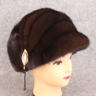 2015新款水貂皮草帽子女士贝雷帽子进口整张水貂毛帽子冬天韩版潮