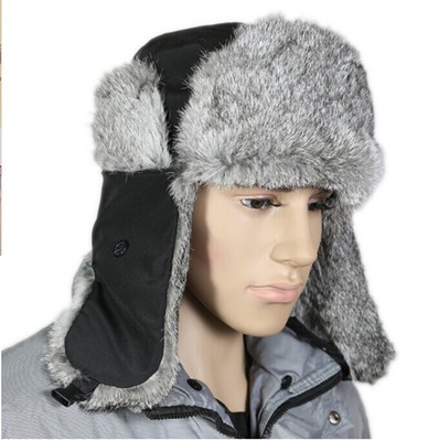 兔毛雷锋帽冬季保暖皮草帽子男女式护耳加厚户外棉帽老人帽冬