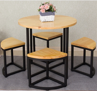 铁艺创意圆型餐桌实木茶几小户型洽谈桌椅组合阳台茶水间休闲桌椅