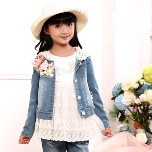 衣香花园新款女童套装 韩版中大童秋装 牛仔三件套装 童装套装