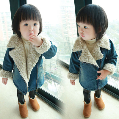 2-7岁儿童冬衣韩版女童棉衣冬装中小童羊羔绒牛仔外套