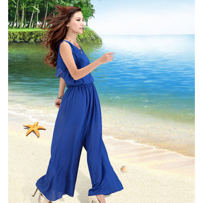 2015新款波西米亚度假沙滩裙连体裤裙长裤显瘦雪纺连衣裤女装 夏