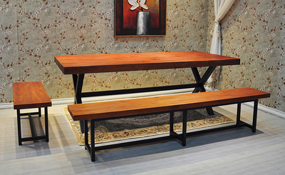 新款特价 欧式复古实木铁艺餐桌椅组合饭桌酒吧桌办公桌酒店咖啡