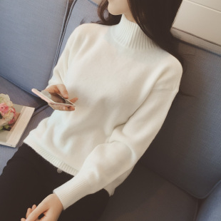 加厚纯色宽松高领套头毛衣女士韩版保暖针织衫长袖上衣学生冬短款