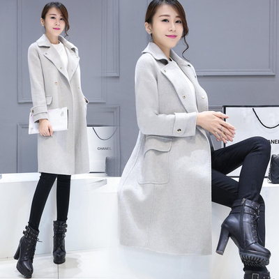 2015韩版秋冬新款大牌双面呢羊绒羊毛外套毛呢修身中长款大衣女潮