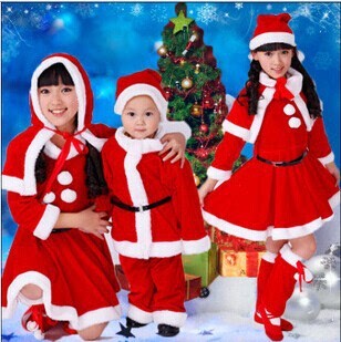 2015新款儿童圣诞服男女童圣诞节演出服表演服饰圣诞老人帽子套装
