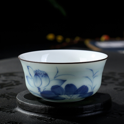真盛 功夫茶杯 陶瓷品茗杯 手绘白青瓷茶具小茶杯 个人养生泡茶杯