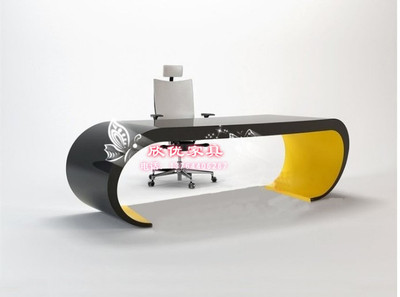 简约现代书桌黑白钢琴烤漆电脑桌创意书桌弧形办公桌异形书桌定制