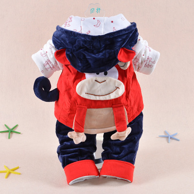 男童秋冬装三件套男宝宝猴子背包婴儿棉衣套装0-1-2岁半3-4-6个月